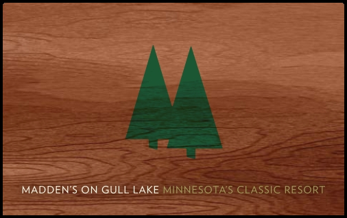 Madden's on Gull Lake - Minnesota's Classic Resort Gift Card Image on Wood Background with Green Trees