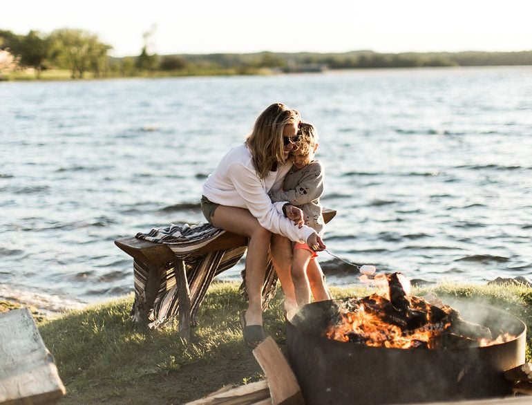 Mother and Child Toasting Marshmellows