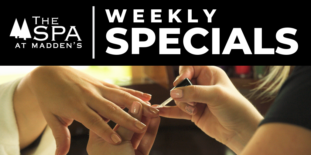 Spa Specials Banner Weekly specials promo for the Spa at Madden's on Gull Lake