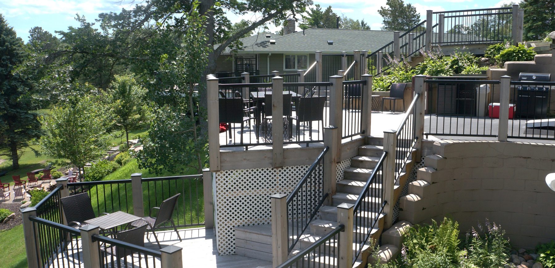 Lake House exterior double level deck