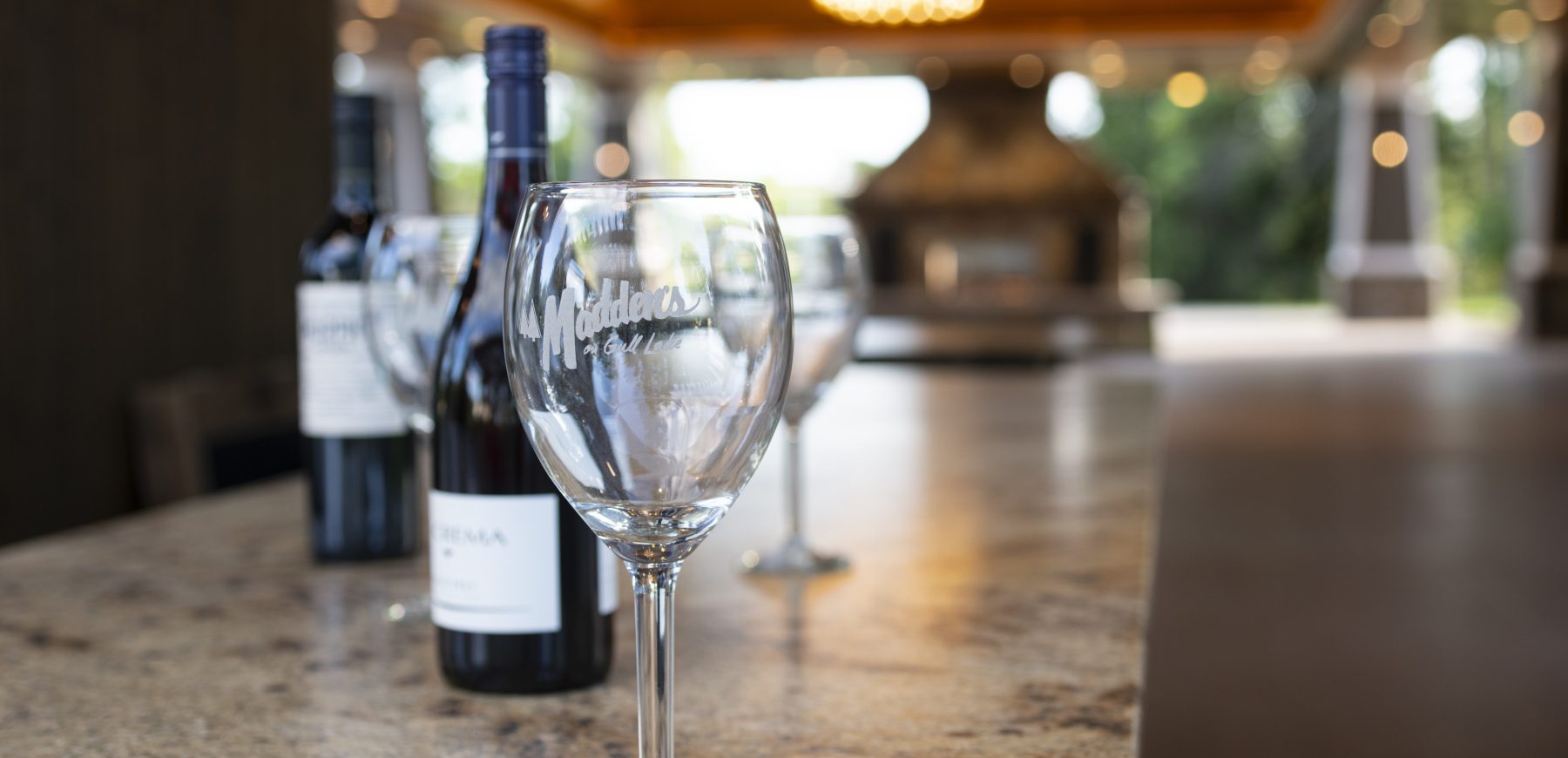 Close-up of the wine goblet set on the counter