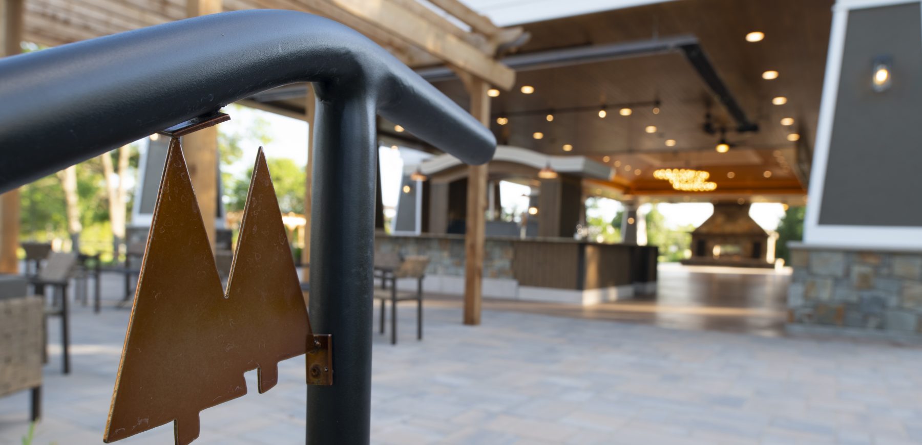 Close-up of the hand rails at Maddens Pavilion