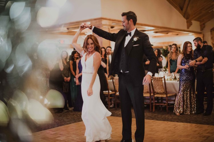 Bride and groom dancing