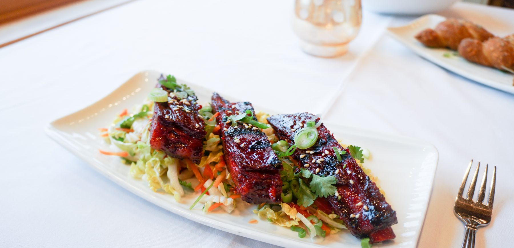 plate of char siu pork ribs