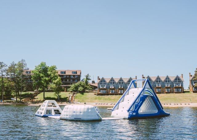 inflatable playground in a lake